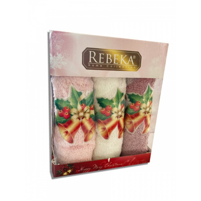 Набор полотенец кухонный "ЗИМА-КОЛОКОЛЬЧИК" 3D махра 30*50 3шт. НМ 523(V-1)-22 розовый/сиреневый