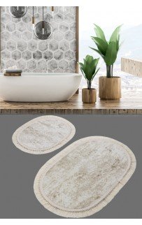 Набор ковриков для ванной Карвен BUKET SACAKLI OVAL/софт жаккард с бахрамой KV 417 bej/бежевый Набор ковриков для ванной Карвен BUKET SACAKLI OVAL/софт жаккард с бахрамой KV 417 bej/бежевый