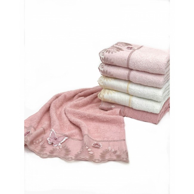 Полотенце Fakili "KELEBEK" 3D с кружевом 50*90 6шт.махра Н 3223 (Акция)