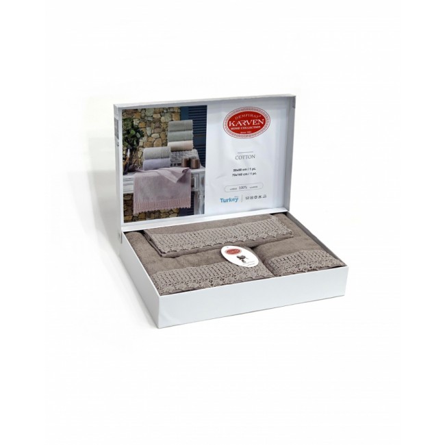 Набор полотенец Карвен " QUEEN" махра 50*90/70*140/30*50 HS 1673v6 kahve/т.бежевый(акция)