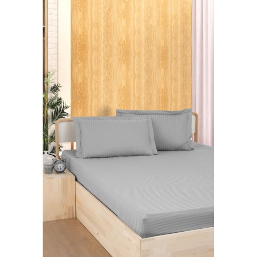 Простынь Карвен Stripe Satin на резинке+наволочки 180*200 +33см/ 50*70(2)+5см сатин gri/серый (Акция)