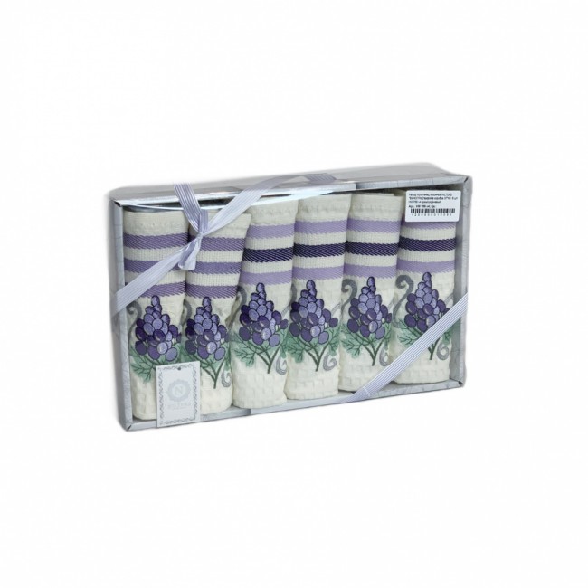 Набор полотенец кухонный NILTEKS "ВИНОГРАД"вафля в коробке 35*45 6 шт. НМ 766 v4 крем/сиреневый Набор полотенец кухонный NILTEKS "ВИНОГРАД"вафля в коробке 35*45 6 шт. НМ 766 v4 крем/сиреневый