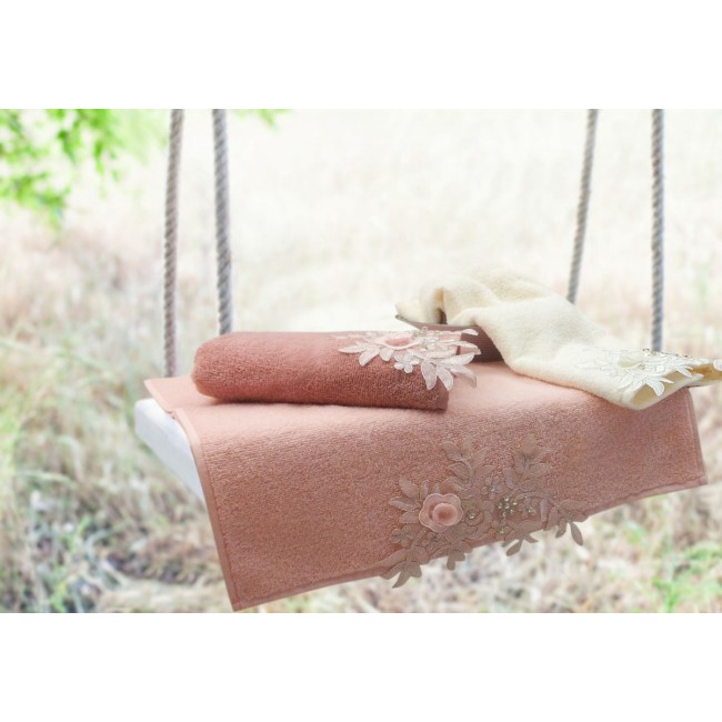 Набор полотенец кухонный Карвен "APLIKLI INCILI"аппликация 3D с бусинами 30*50 6шт. махра в коробке НМ 516 (v-1)