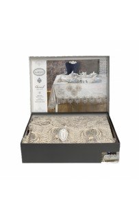Скатерть Карвен "GRAND" 160*300 велюр с кружевом M 796 capuccino/капучино