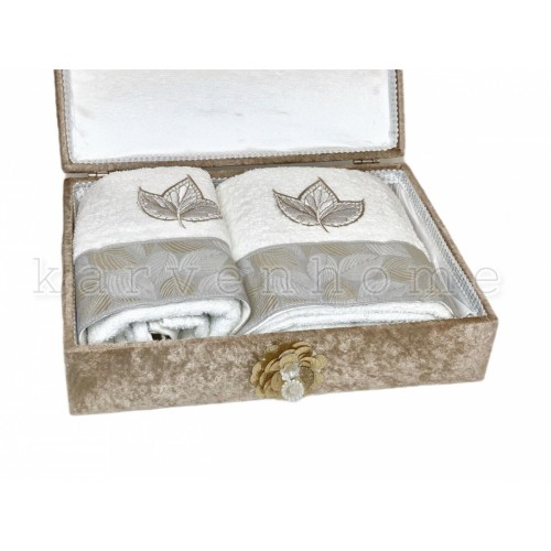 Набор полотенец Rebeka "FRANSIZ" махра 50*90/70*140 сундук HS1480 (V-8) крем/бежевый (Акция)