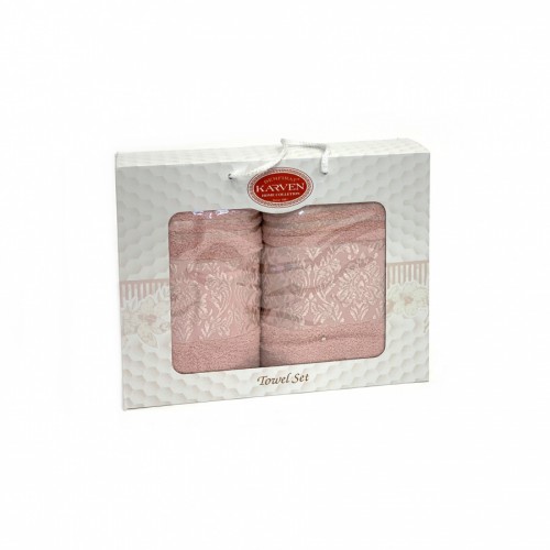 Набор полотенец Карвен "PINK DAMAKS" махра 50*90/70*140 HS 1697 v2 пудровый(акция)