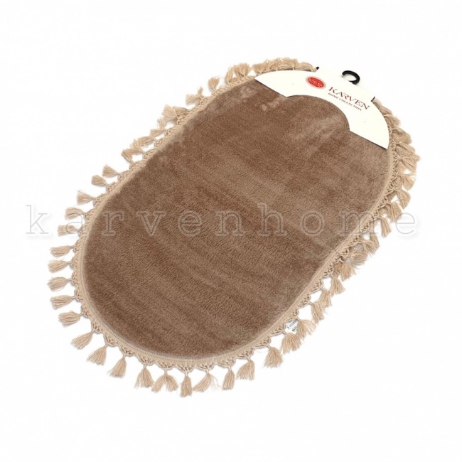 Набор ковриков для ванной Карвен POST DOKUMA OVAL SACAKLI/мех с бахрамой 50*60-60*100 KV 413 kahve/коричневый Набор ковриков для ванной Карвен POST DOKUMA OVAL SACAKLI/мех с бахрамой 50*60-60*100 KV 413 kahve/коричневый