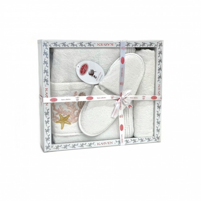 Набор для сауны KARVEN женский махра (75*150 чалма+тапки) B354(V-3)-9 beyaz/белый