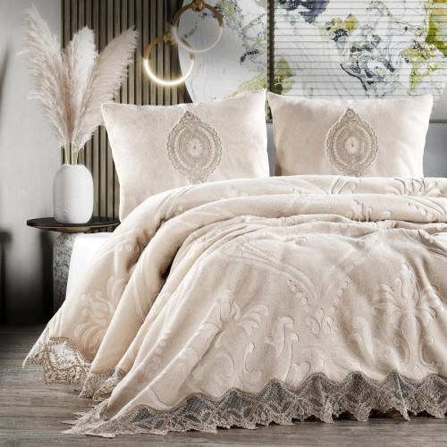 Комплект Карвен "SANTANA"(покрывало+2 наволочки) евро 3 предмета Y855 capp/капучино (акция)