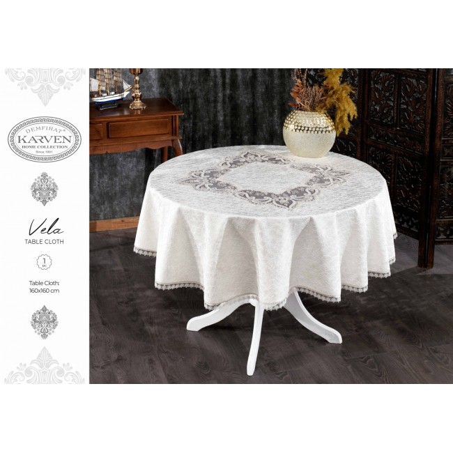 Скатерть Карвен "VELA" 160*160 велюр с кружевом круглая M 787 kappuccino/капучино Скатерть Карвен "VELA" 160*160 велюр с кружевом круглая M 787 kappuccino/капучино