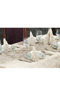 Скатерть Карвен "LUCCA"с салфетками 160*220 велюр с кружевом 25 предметов M 789 krem/кремовый