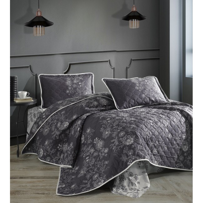 Комплект KARVEN (покрывало стеганное с принтом) хлопок евро 3 пр (260*240 / 50*70) Y 924 NALA v1 Antrasit (Акция)