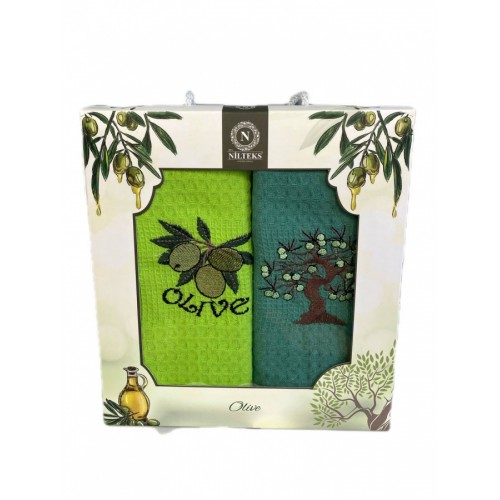 Набор полотенец кухонный NILTEKS "ОЛИВА"вафля 40*60 2 шт.НМ 754 v20 салат/т.зеленый