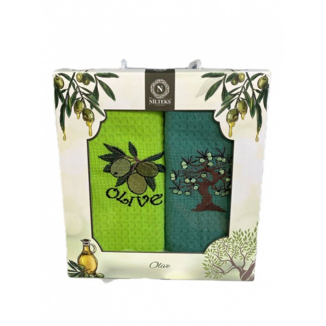 Набор полотенец кухонный NILTEKS "ОЛИВА"вафля 40*60 2 шт.НМ 754 v20 салат/т.зеленый
