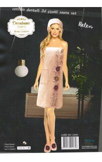 Сауна "FAКILI" с 3D апплекация махра женская 75*150+тапочки +чалма В 215