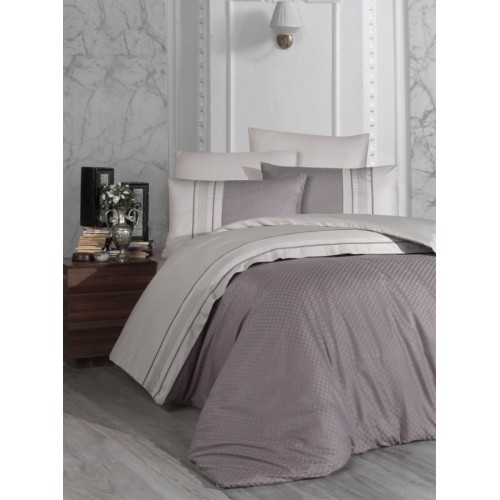 Постельное белье (Сатин де люкс) евро (Square Duet Leylak/A. Bej)