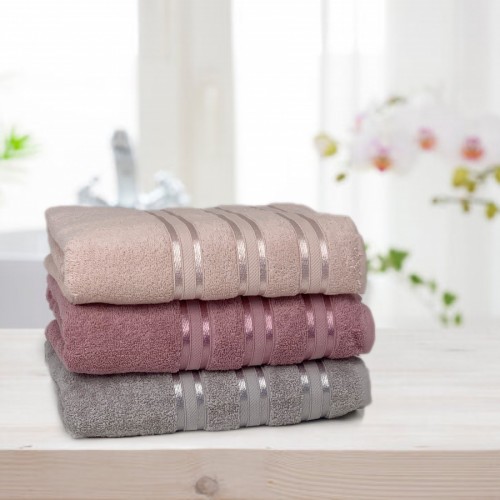 Набор полотенец Карвен Micro Deluх 50*90 3шт. махра HS 1010 v5 gri-bej/pembe/g.kurusu