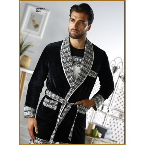 Халат мужской черно-белый S/M, M/L В 5149 (Акция)