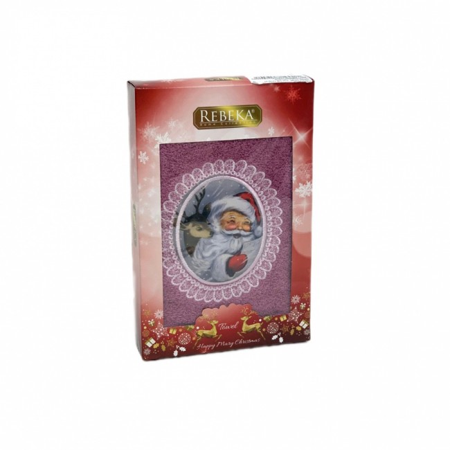 Полотенце Rebeka" Новый год" махра 50*90 1шт HS 1710 v1 murdum/фиолетовый