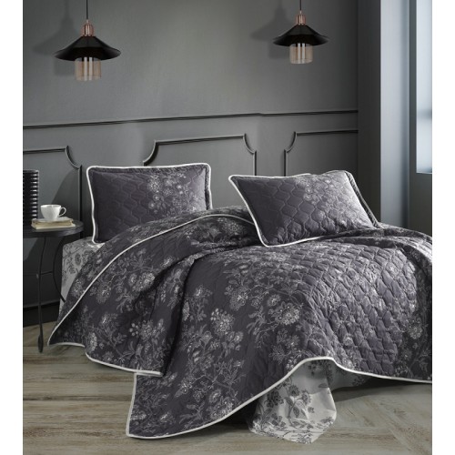 Комплект KARVEN (покрывало стеганное с принтом) хлопок евро 3 пр (260*240 / 50*70) Y 924 NALA v1 Antrasit (Акция)