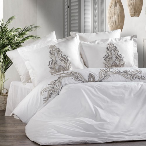 Постельное белье Zebra casa сатин с вышивкой евро N168 TIARA gri