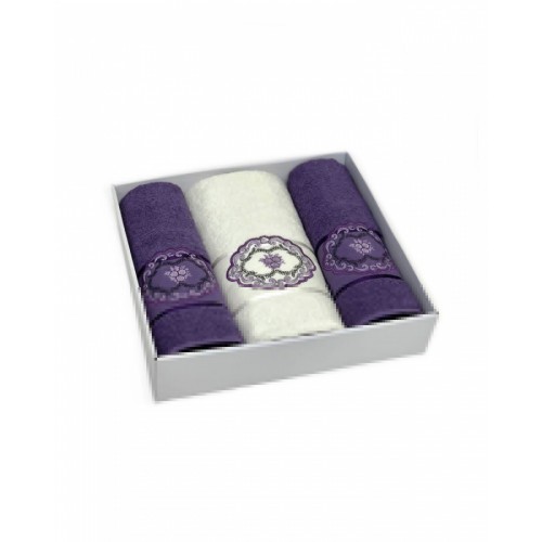 Набор полотенец Карвен "PANO 2" махра 50*90(2)/70*140 HS 1639 v6 крем/т.лиловый