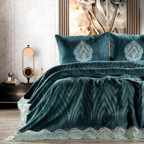 Комплект Карвен "TENDA"(покрывало+2 наволочки) евро 3 предмета Y855 yesil/изумруд (акция)