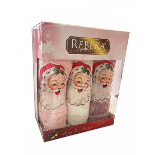 Набор полотенец кухонный "ЗИМА-САНТА" 3D махра 30*50 3шт. НМ 523(V-1)-9 розовый/сиреневый