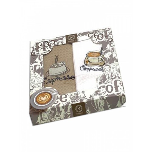 Набор полотенец кухонный "Эспрессо" вафля 40*60-2шт. НМ515-V5 песочный/белый