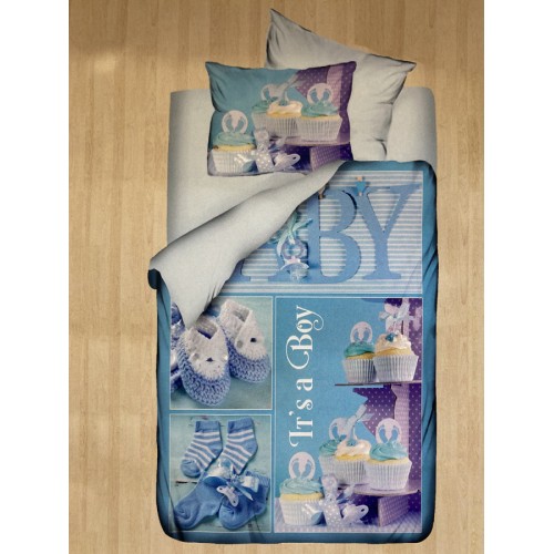 Комплект (детское постельное белье) 3D ранфорс Purple D019 (1206) светло-голубой