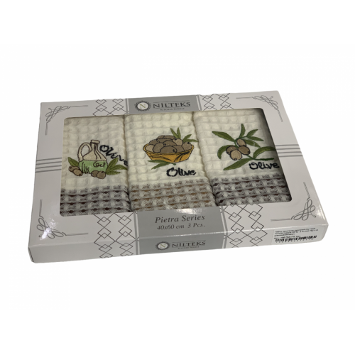 Набор полотенец кухонный NILTEKS "ОЛИВА"вафля 35*45 3 шт.НМ 752 v10 крем/кофейн/капуч