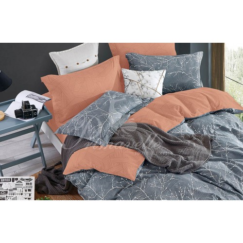 КПБ Мако-сатин Дизайн Грей 2 сп. (наволочки 52х74)  простыня на резинке