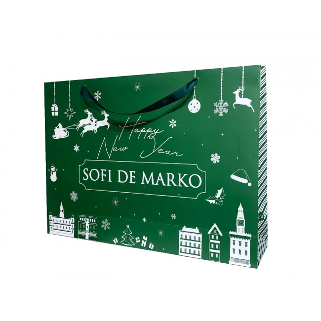 Пакет бумажный 70х16х50 новогодний (зеленый) Sofi De MarkO
