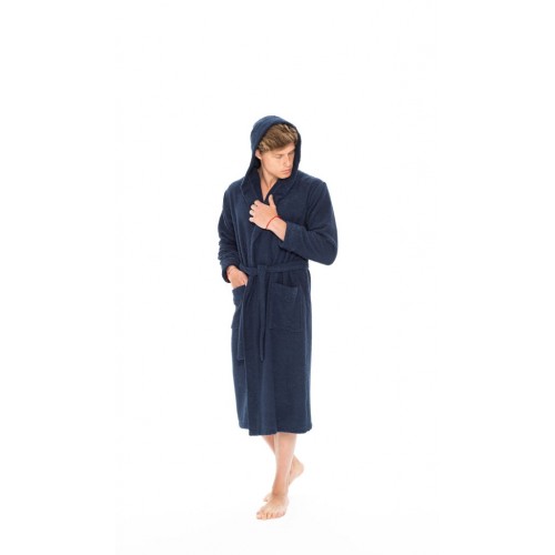 Халат мужской Tivolyo home NATURAL SLIM тёмно-синий L