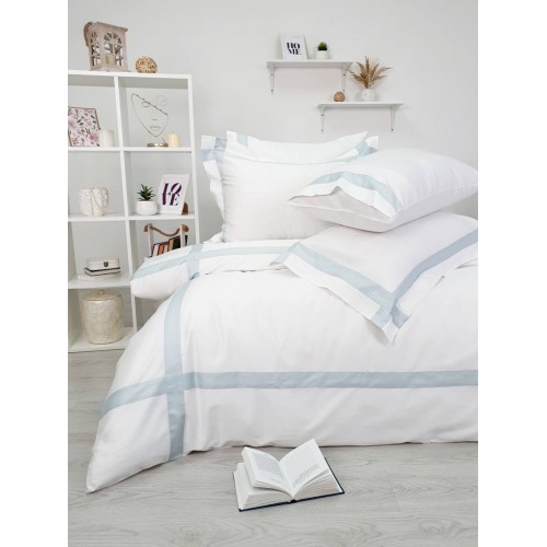 Комплект постельного белья Tivolyo Home BANDA крем/бирюзовый KING SIZE