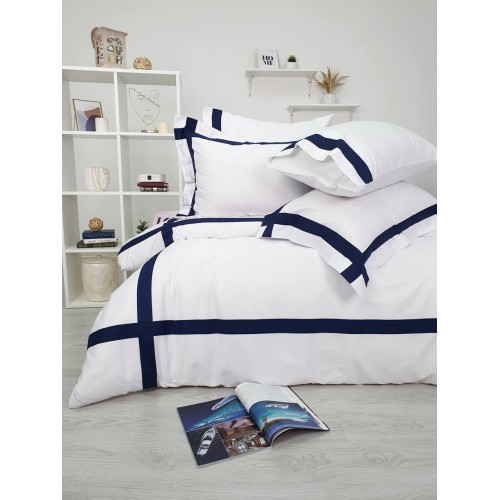 Комплект постельного белья Tivolyo Home BANDA белый/синий KING SIZE