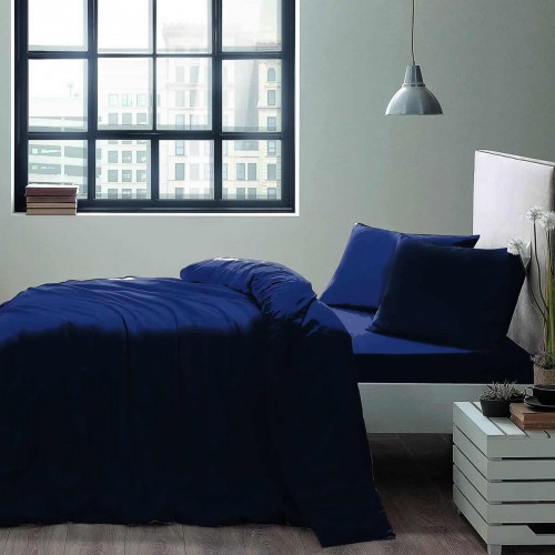 Комплект постельного белья Tivolyo Home BASIC темно синий Евро