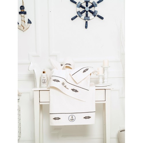 Набор полотенец Tivolyo Home MARINE TOWEL кремовый 3 предмета + тапочки