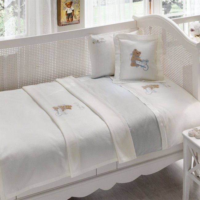 Комплект детского постельного белья Tivolyo Home POURTOL BEBE голубой с покрывалом