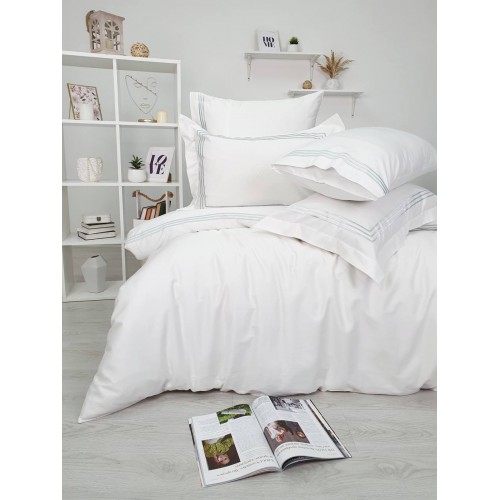 Комплект постельного белья Tivolyo Home LINE крем/бирюзовый KING SIZE