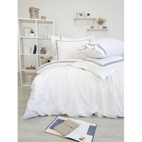 Комплект постельного белья Tivolyo Home CATENA белый/синий KING SIZE