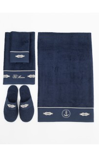 Набор полотенец Tivolyo Home MARINE TOWEL тёмно-синий 3 предмета + тапочки