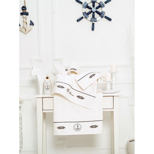 Набор полотенец Tivolyo Home MARINE TOWEL кремовый 3 предмета + тапочки