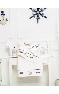 Набор полотенец Tivolyo Home MARINE TOWEL кремовый 3 предмета + тапочки