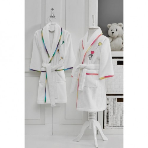 Детский халат Soft cotton RAINBOW бело-розовый 1-2 года
