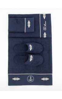 Набор полотенец Tivolyo Home MARINE TOWEL тёмно-синий 3 предмета + тапочки