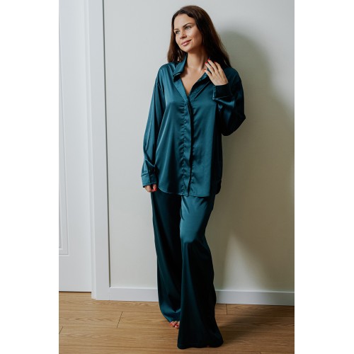 пижама брюки и рубашка темно-зеленого цвета XS/S