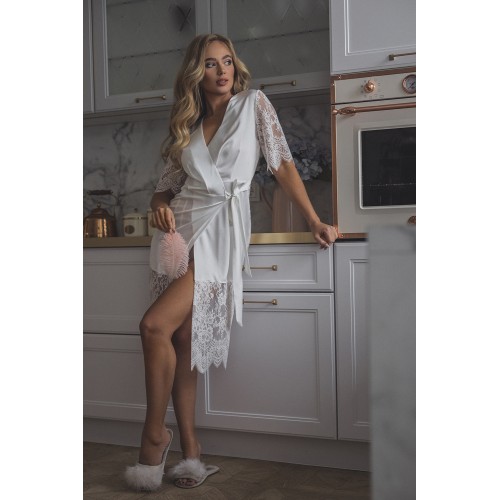 халат-платье длинный белого цвета M