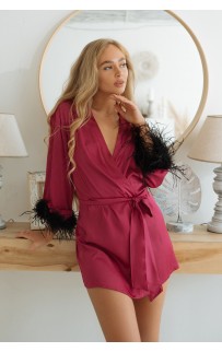 халат короткий с боа малиновый XS/L