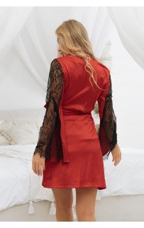 халат короткий с кружевными рукавами красный XS/S